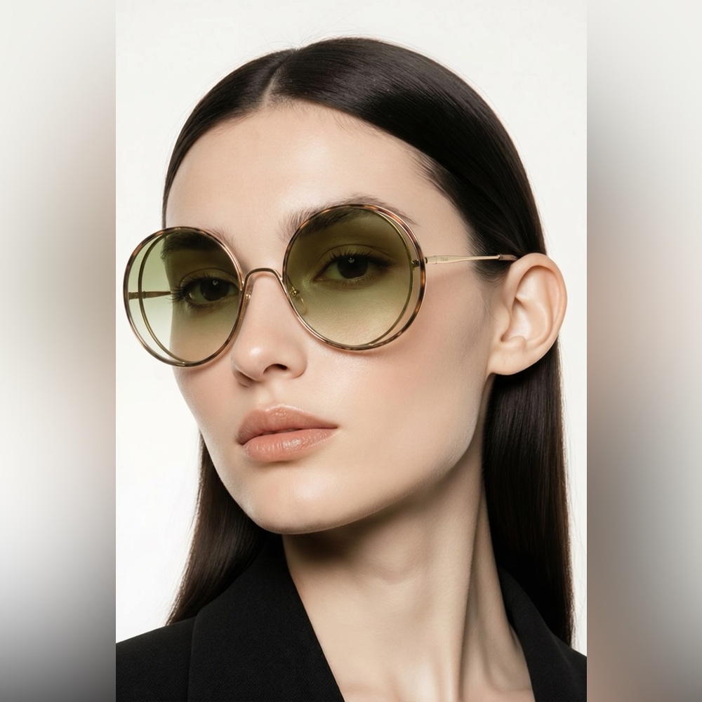 New Authentic Chloé CH 0037S 2343J3 - GOLD/ GREEN GRADIENT Round Sunglasses